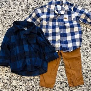 Plaid Kids Shirt Set - Blue and White